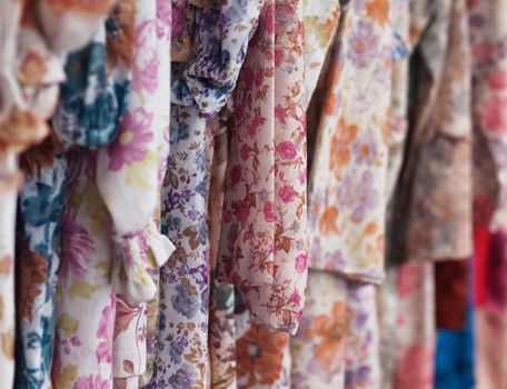 Colorful traditional Malay dresses also called Baju in a market