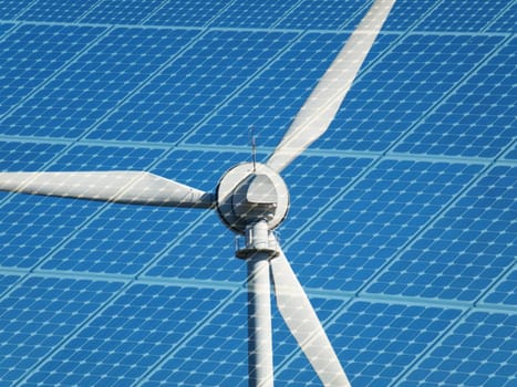 Wind turbine on a clear blue sky