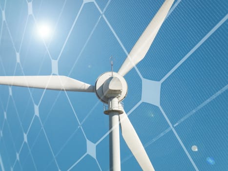 Wind turbine on a clear blue sky