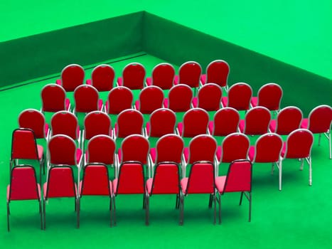 array of red chairs