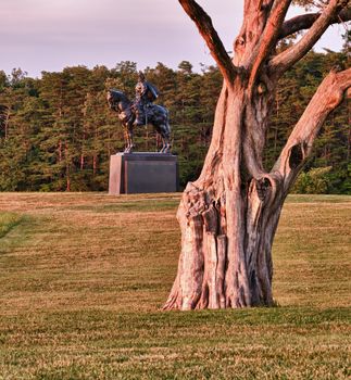 Sunset view of the statue of Andrew Jackson at Manassas Civil War battlefield where the Bull Run battle was fought.  The statue was acquired for the nation in 1940. 2011 is the sesquicentennial of the battle