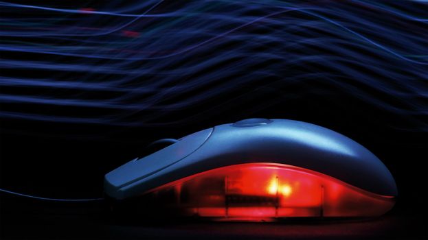 Computer Mouse in the dark with wind tunnel streaming