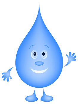cartoon: cheerful water drop smiles and greeting waves a hand