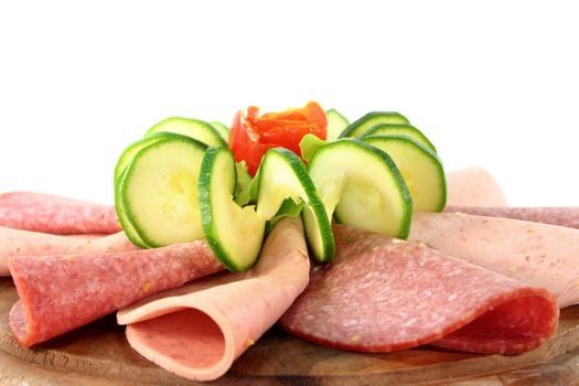 plate of fresh cold meats and vegetables