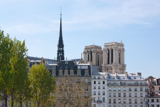 View of the cathedral Notre-Dame de Paris from Saint Louis Island 