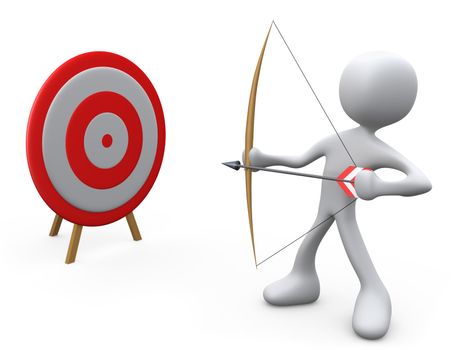 3d person aiming an arrow at a target .