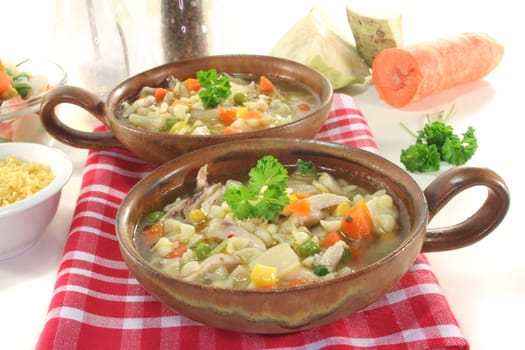 Chicken soup with chicken and fresh vegetables