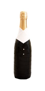 bottle of champagne dressed in a suit