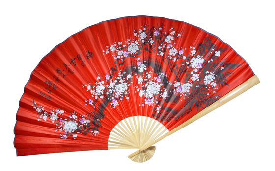 red Chinese fan on the white background. (isolated)
