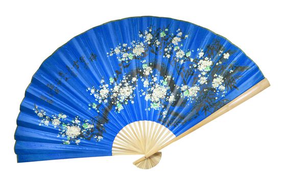 blue Chinese fan on the white background. (isolated)
