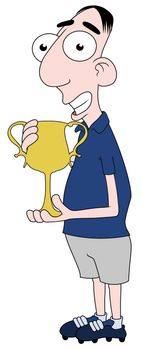 Isolated cartoon Footballer character holding a trophy