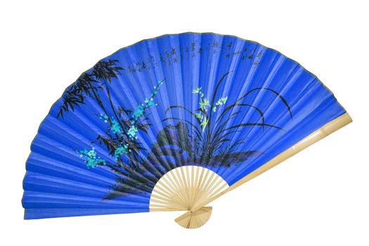 blue Chinese fan on the white background. (isolated)
