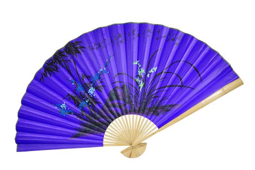 violet Chinese fan on the white background. (isolated)
