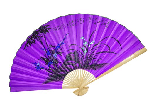 violet Chinese fan on the white background. (isolated)
