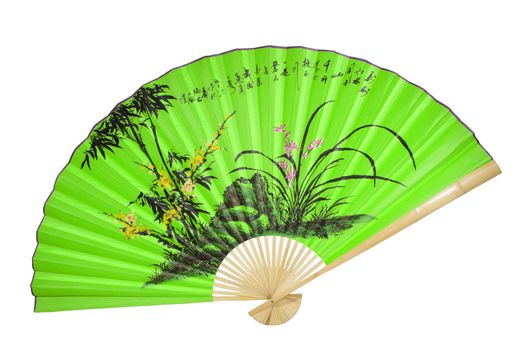 green Chinese fan on the white background. (isolated)
