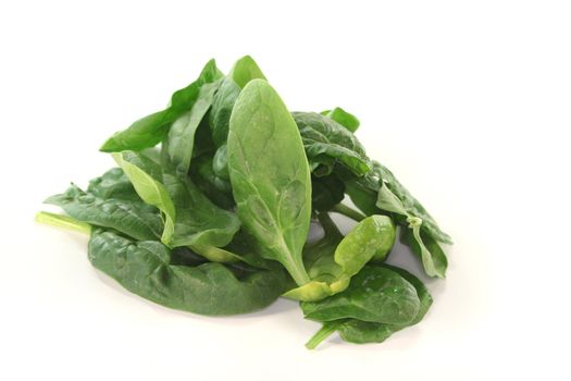 fresh green spinach leaves on a white background