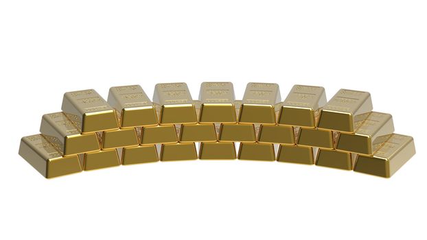 Gold bullion isolated on white 3d render