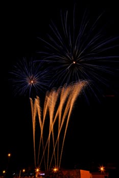 Firework streaks in the night sky