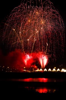 Firework streaks in the night sky