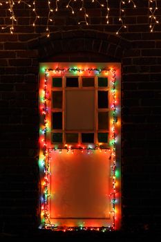 Christmas lights on the door