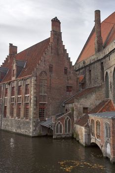 Old houses on a channel in Brugge (Bruges), Belgium