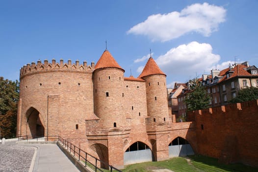 Defensive walls surrounding Old Town in Warsaw, Poland.