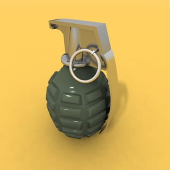 a 3d rendering of a grenade on a yellow background