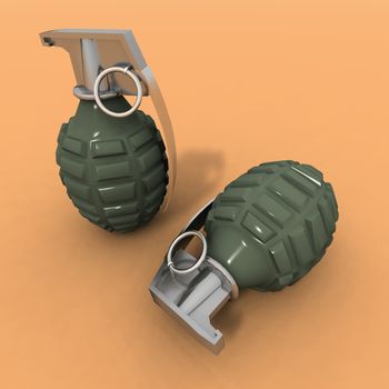 a 3d rendering of two grenades on an orange background