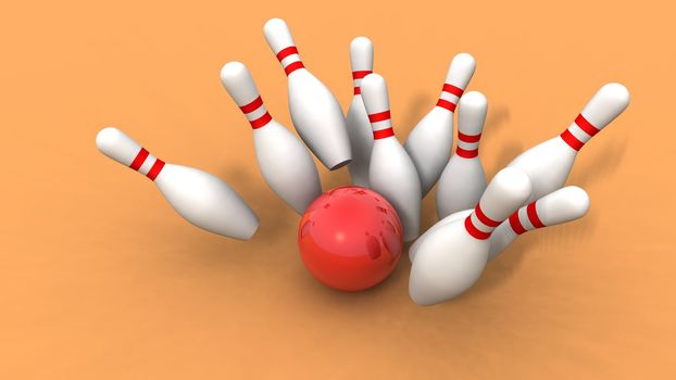 a 3d rendering of bowling ball and skittles