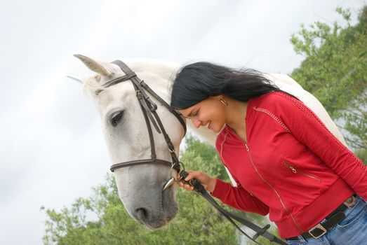 beautiful girl and horse.outdoor