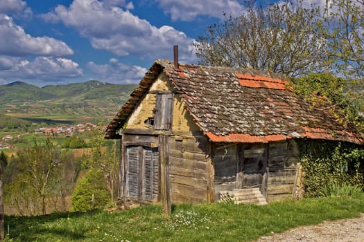 Beautiful scenic old cottage made from wood & mud in Kalnik mountain region