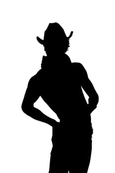 silhouette young man in a hat on tne white background