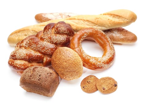 assortment of baked bread isolated on white