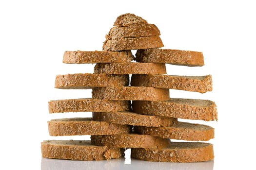 Sliced brown bread Isolated on a white background