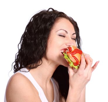 young woman with hamburger