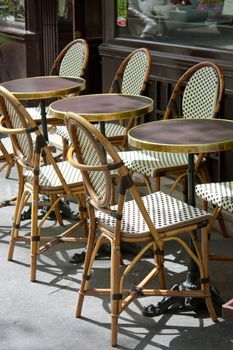 Parisian restaurant terrace during a sunny day in spring