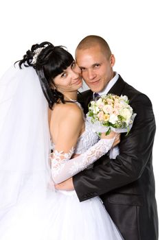 bride to the bridegroom on a white background
