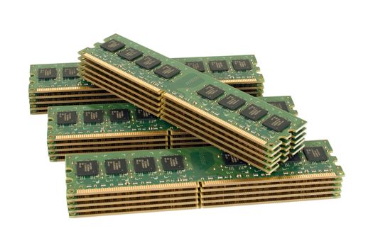 4 pile of computer memory modules, isolated