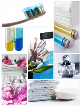 Collage from 7 photos. Subjects for bathing