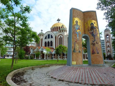 Church of Saints Cyril and Methodius in Thessaloniki, Greece, surrounded by trees by beautiful weather