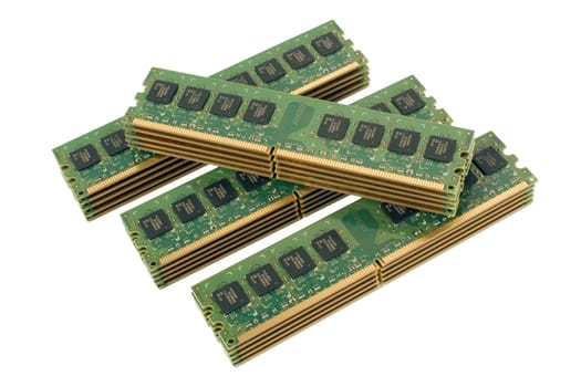 4 pile of computer memory modules, isolated