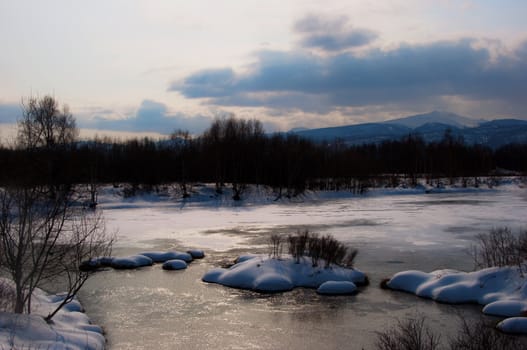 Nice winter lake scene in the Russia