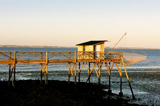 pier with fishing net, Gironde Department, Aquitaine, France