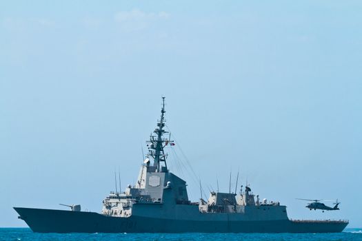 MALAGA, SPAIN-MAY 28: Frigate F-101 Alvaro de Bazan taking part in an exhibition on the day of the spanish army forces on May 28, 2011, in Malaga, Spain