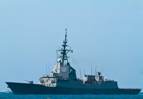 MALAGA, SPAIN-MAY 28: Frigate F-101 Alvaro de Bazan taking part in an exhibition on the day of the spanish army forces on May 28, 2011, in Malaga, Spain