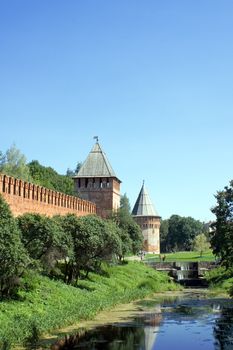 View to Two Towers of Smolensk Kremlin in Russia