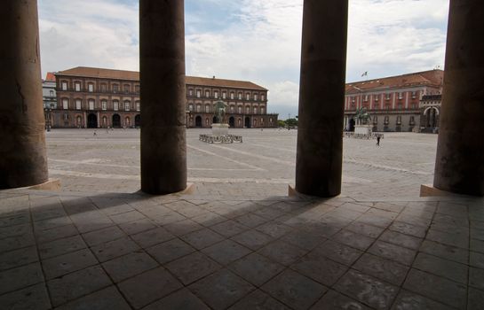 view and details of piazza plebiscito in naples, italy