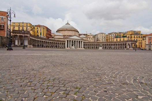 view and details of piazza plebiscito in naples, italy