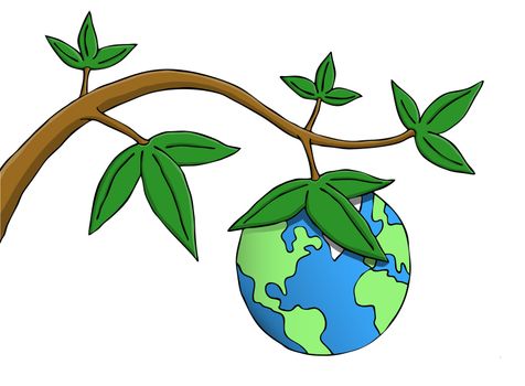 Earth hanging as fruit from a branch. Symbolic picture of environmental, responsibility and existential issues.