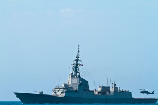 MALAGA, SPAIN-MAY 28: Frigate F-101 Alvaro de Bazan taking part in an exhibition on the day of the spanish army forces on May 28, 2011, in Malaga, Spain